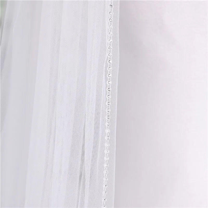 Voiles de Mariage 1 couche Tulle Bord perlé Voiles de mariée chappelle TS91011