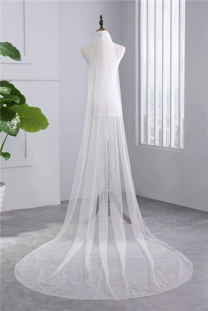 Voiles de Mariage 1 couche Tulle Bord perlé Voiles de mariée chappelle TS91011