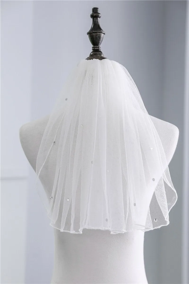 Voiles de Mariage 1 couche Tulle Liseret Voiles longueur épaule Paillettes TS91005