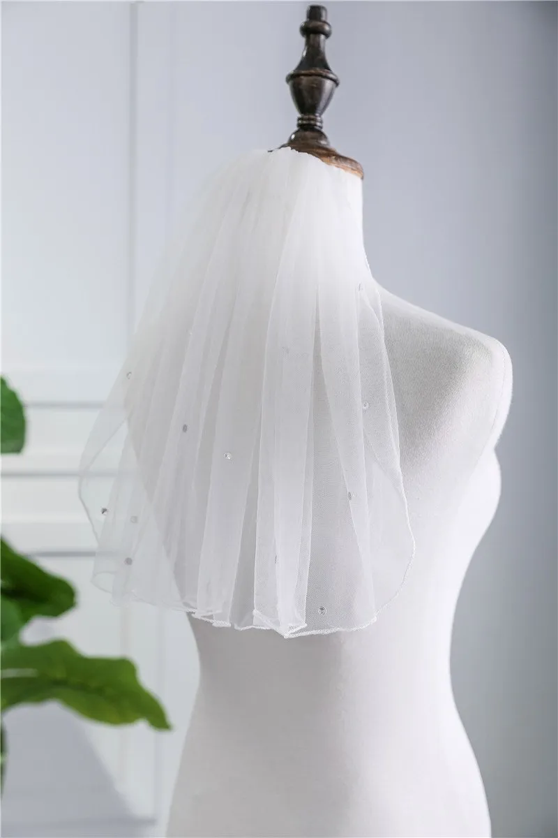 Voiles de Mariage 1 couche Tulle Liseret Voiles longueur épaule Paillettes TS91005