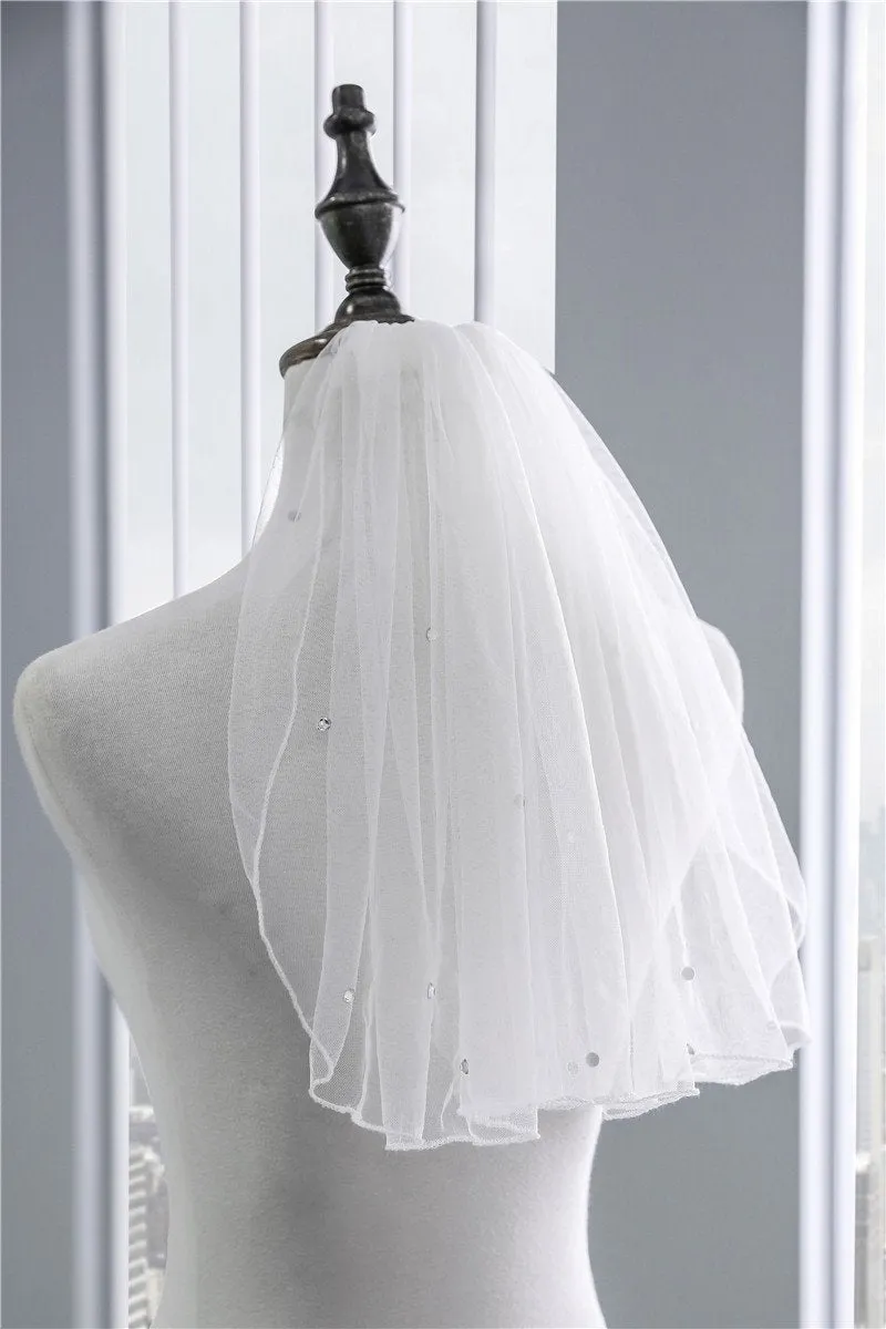 Voiles de Mariage 1 couche Tulle Liseret Voiles longueur épaule Paillettes TS91005