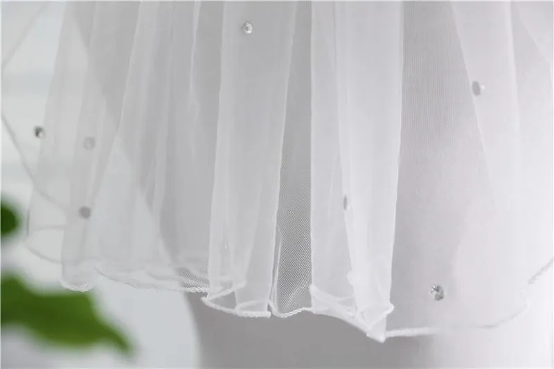 Voiles de Mariage 1 couche Tulle Liseret Voiles longueur épaule Paillettes TS91005