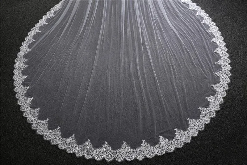 Voiles de Mariage 2 couches Bord en dentelle Tulle Voiles de mariée cathédrale Appliqué TS9001