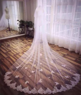 Voiles de Mariage 2 couches Bord en dentelle Tulle Voiles de mariée cathédrale Appliqué TS9017