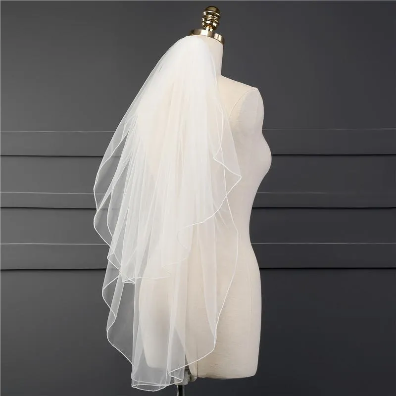 Voiles de Mariage 2 couches Liseret Tulle Voile de mariée longueur bout des doigts TS9015