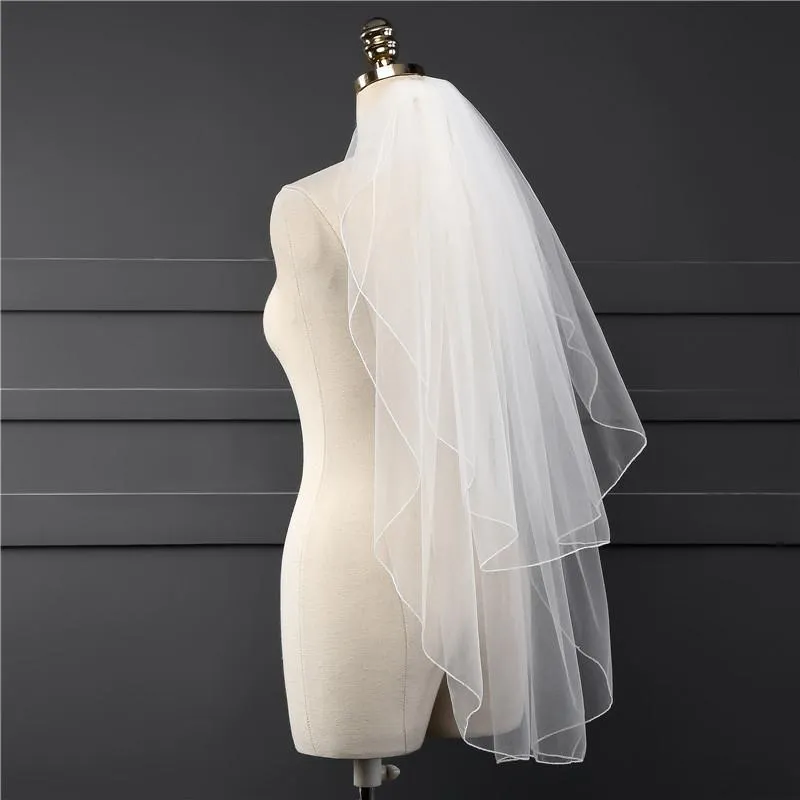 Voiles de Mariage 2 couches Liseret Tulle Voile de mariée longueur bout des doigts TS9015