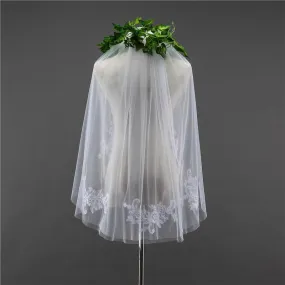 Voiles de Mariage 2 couches Tulle Bord de coupe Voile de mariée longueur coude Appliqué TS91031