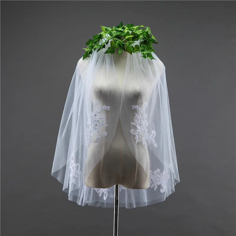 Voiles de Mariage 2 couches Tulle Bord de coupe Voile de mariée longueur coude Appliqué TS91031