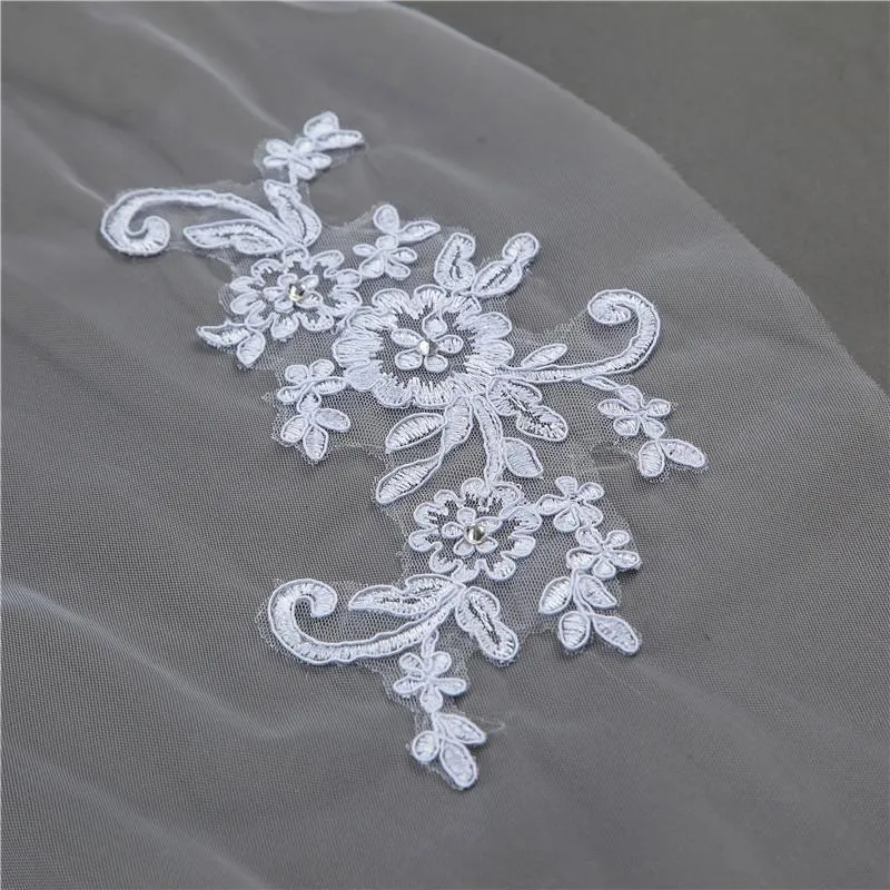 Voiles de Mariage 2 couches Tulle Bord de coupe Voile de mariée longueur coude Appliqué TS91031