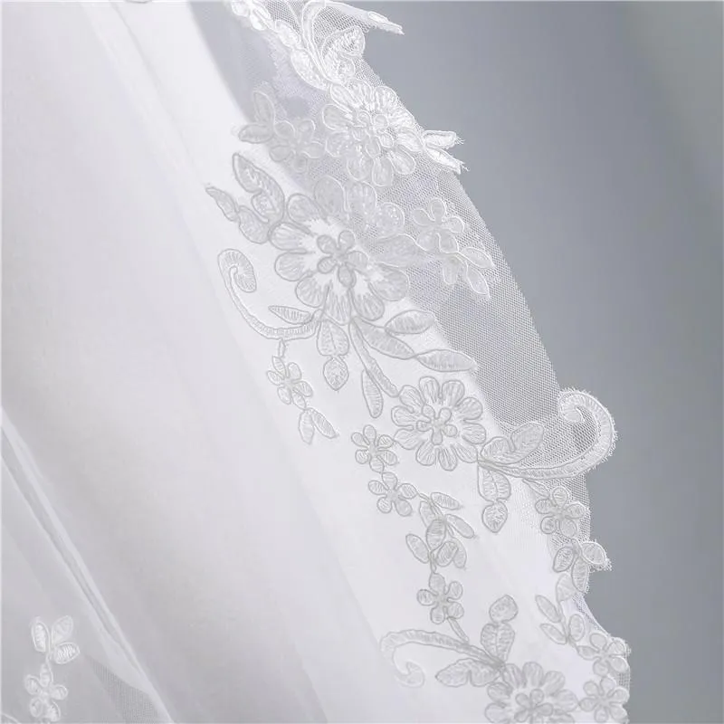 Voiles de Mariage 2 couches Tulle Bord en dentelle Voile de mariée longueur coude Appliqué TS91025