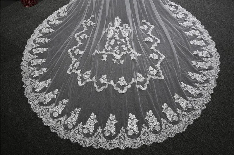 Voiles de Mariage 2 couches Tulle Bord en dentelle Voiles de mariée cathédrale Appliqué TS91010