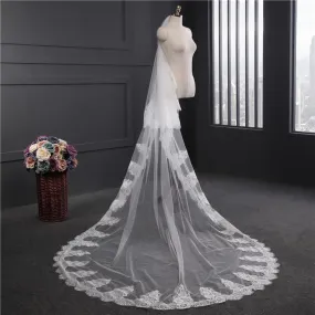 Voiles de Mariage 2 couches Tulle Bord en dentelle Voiles de mariée chappelle Appliqué TS91024