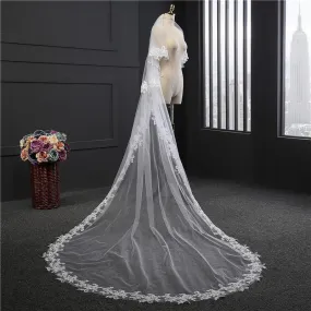 Voiles de Mariage 2 couches Tulle Bord en dentelle Voiles de mariée chappelle Appliqué TS91037