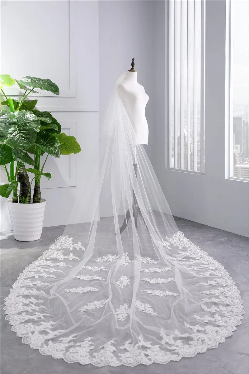 Voiles de Mariage 2 couches Tulle Bord en dentelle Voiles de mariée chappelle Appliqué TS91047