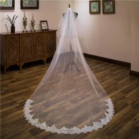 Voiles de Mariage 2 couches Tulle Bord en dentelle Voiles de mariée chappelle Paillettes Appliqué TS91033