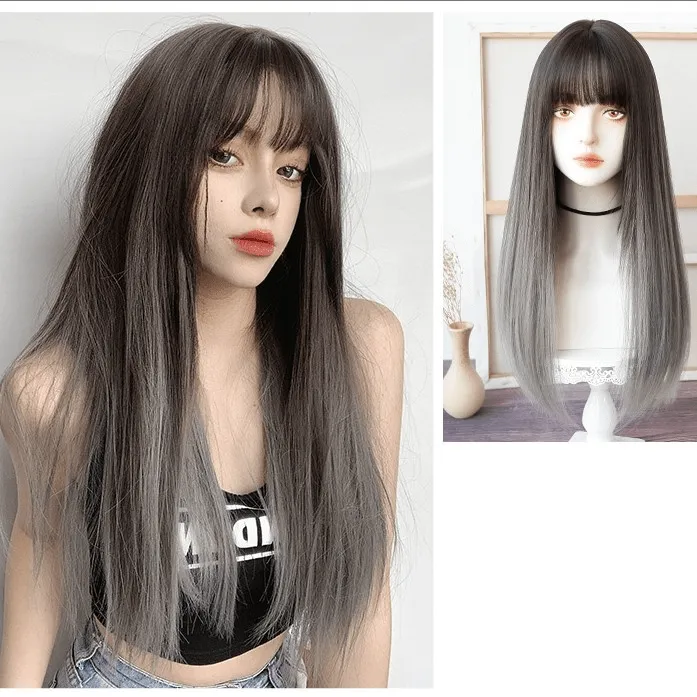 Women's Color Gradient Straight Long Synthetic Hair Wig