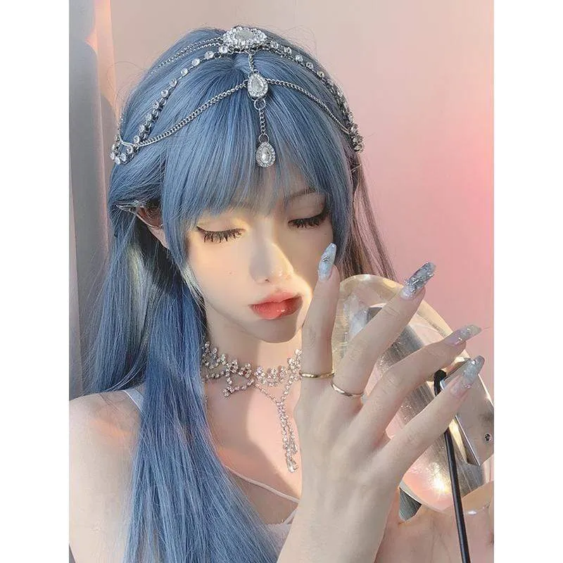 Women's Natural Blue Synthetics Hair Wig